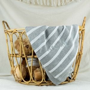 Personalised Knitted Grey Stripe Blanket - ZIGGLE