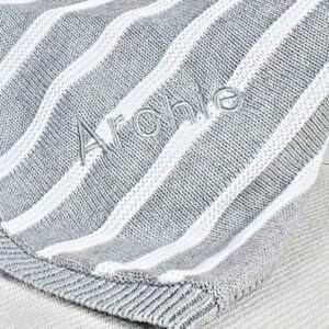 Personalised Knitted Grey Stripe Blanket - ZIGGLE