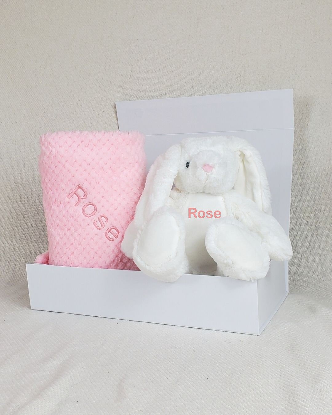 personalised blanket and bunny gift set