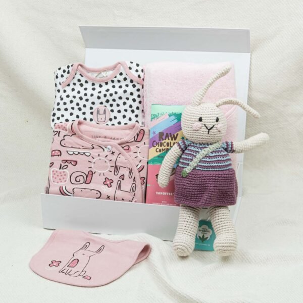 Organic New Baby Girl Gift Basket - Little Bunny
