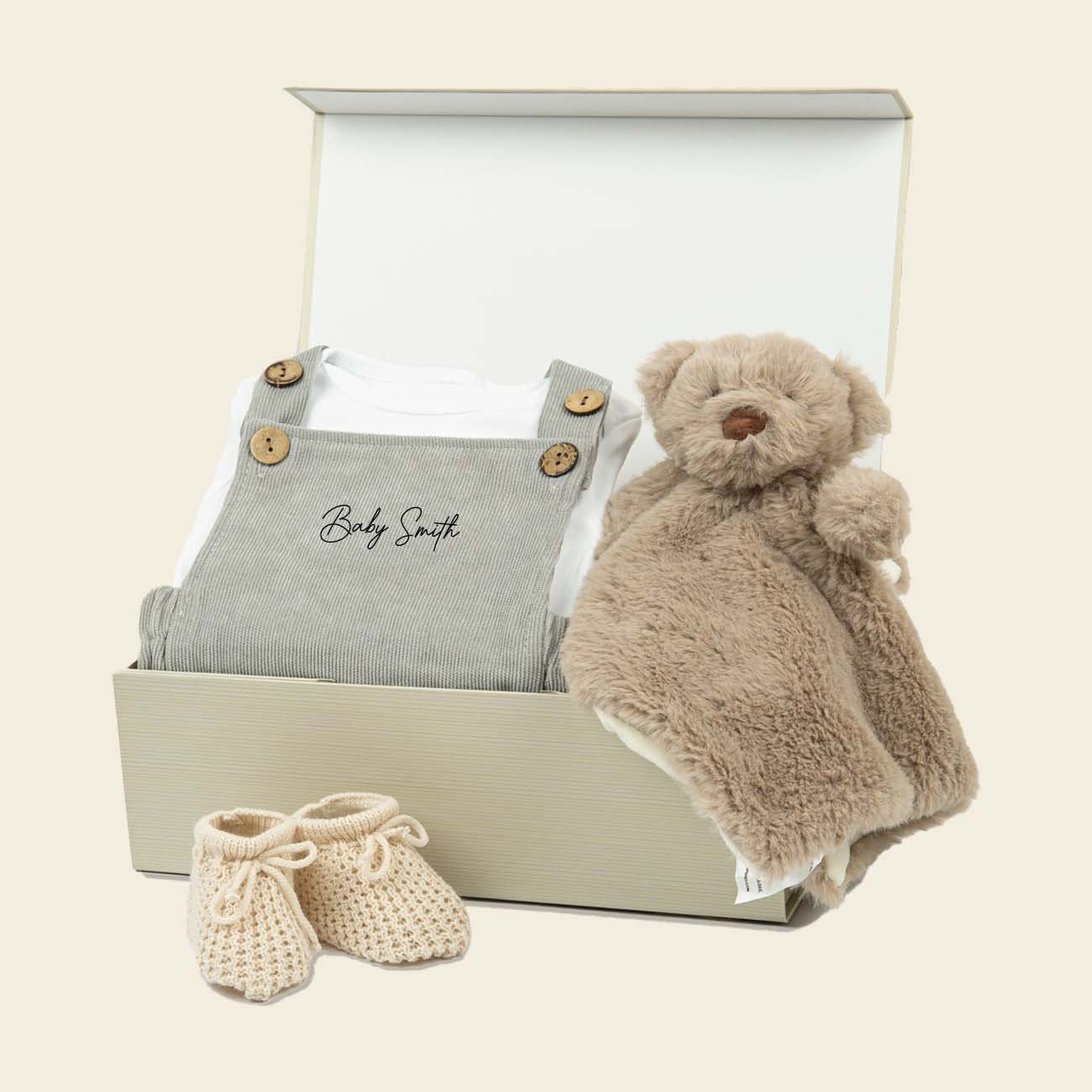 Grey Personalised Romper and Comforter Set | New Baby Hamper Gifts