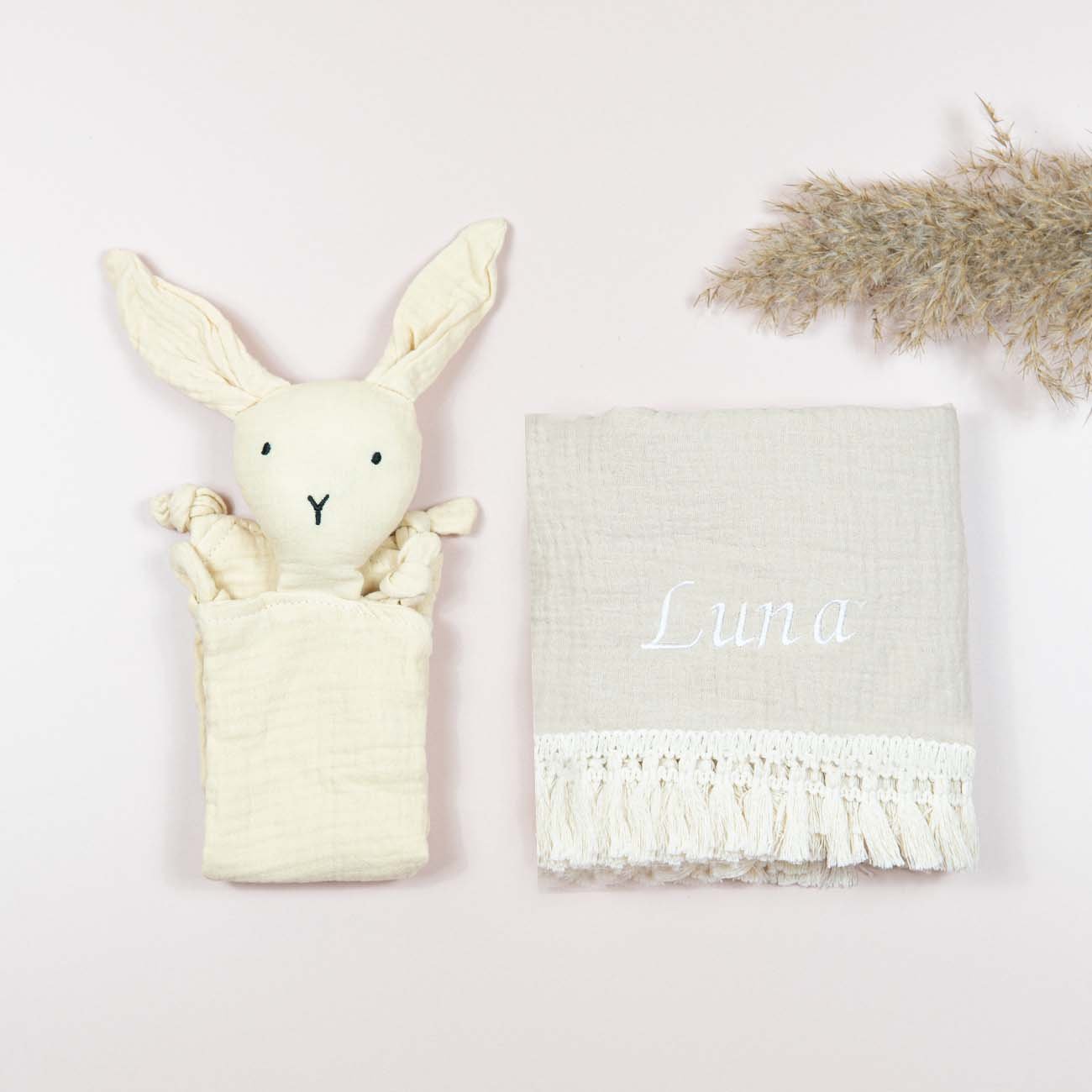 Personalised Tassel Blanket and Bunny Comforter Gift Set - Boxed