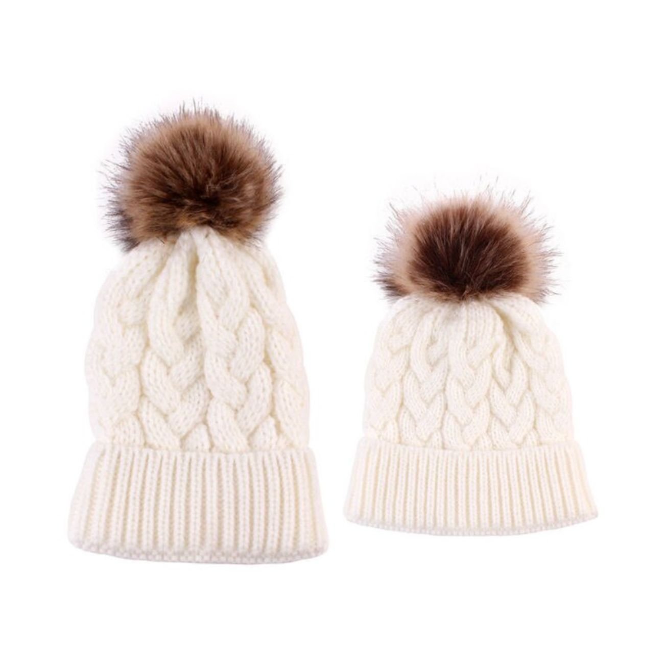 Matching Mummy and Baby Winter Hats - White