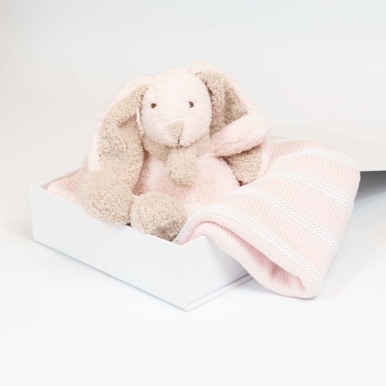 Knitted Blanket and Soft Toy Gift Set | Pink