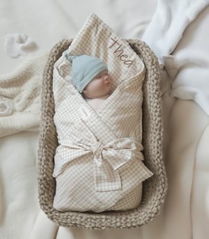 Personalised Cosy Nest Bamboo Swaddle Wrap and Blanket